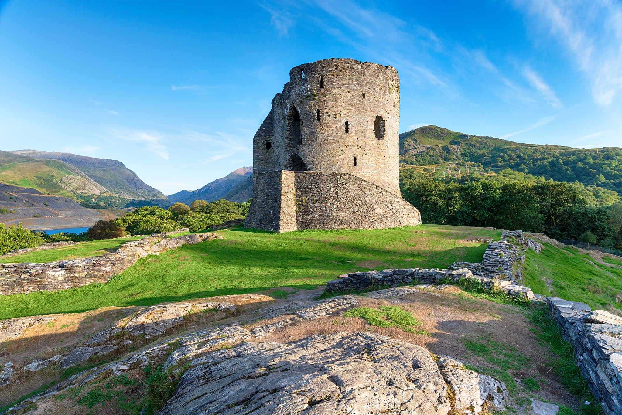 Dolbadarn Castle overlooking Llyn Padarn and the mountains of Snowdonia