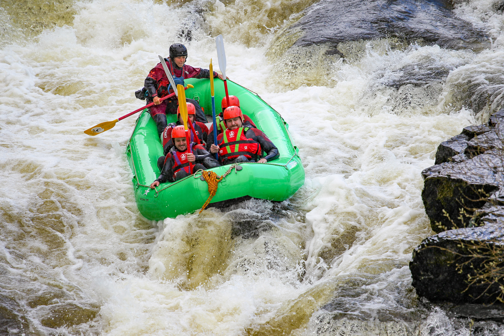 White water rafting on river rapids